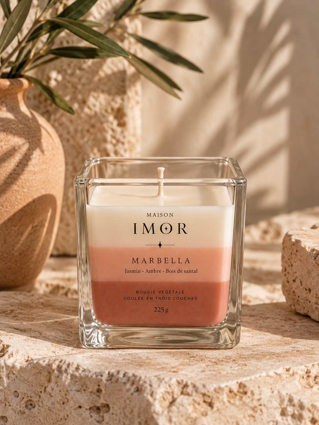 Bougie artisanale Marbella aux parfums de jasmin, ambre et bois de santal - Maison IMOR