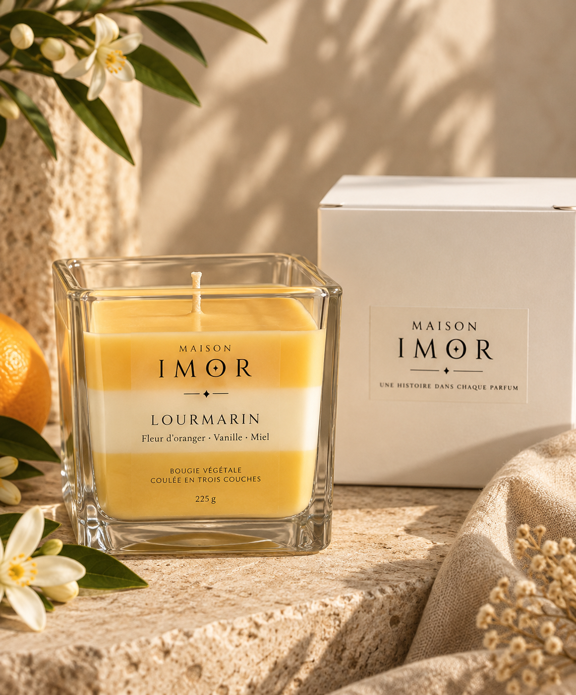 Bougie artisanale Lourmarin aux parfums fleur d'oranger, vanille et miel - Maison IMOR