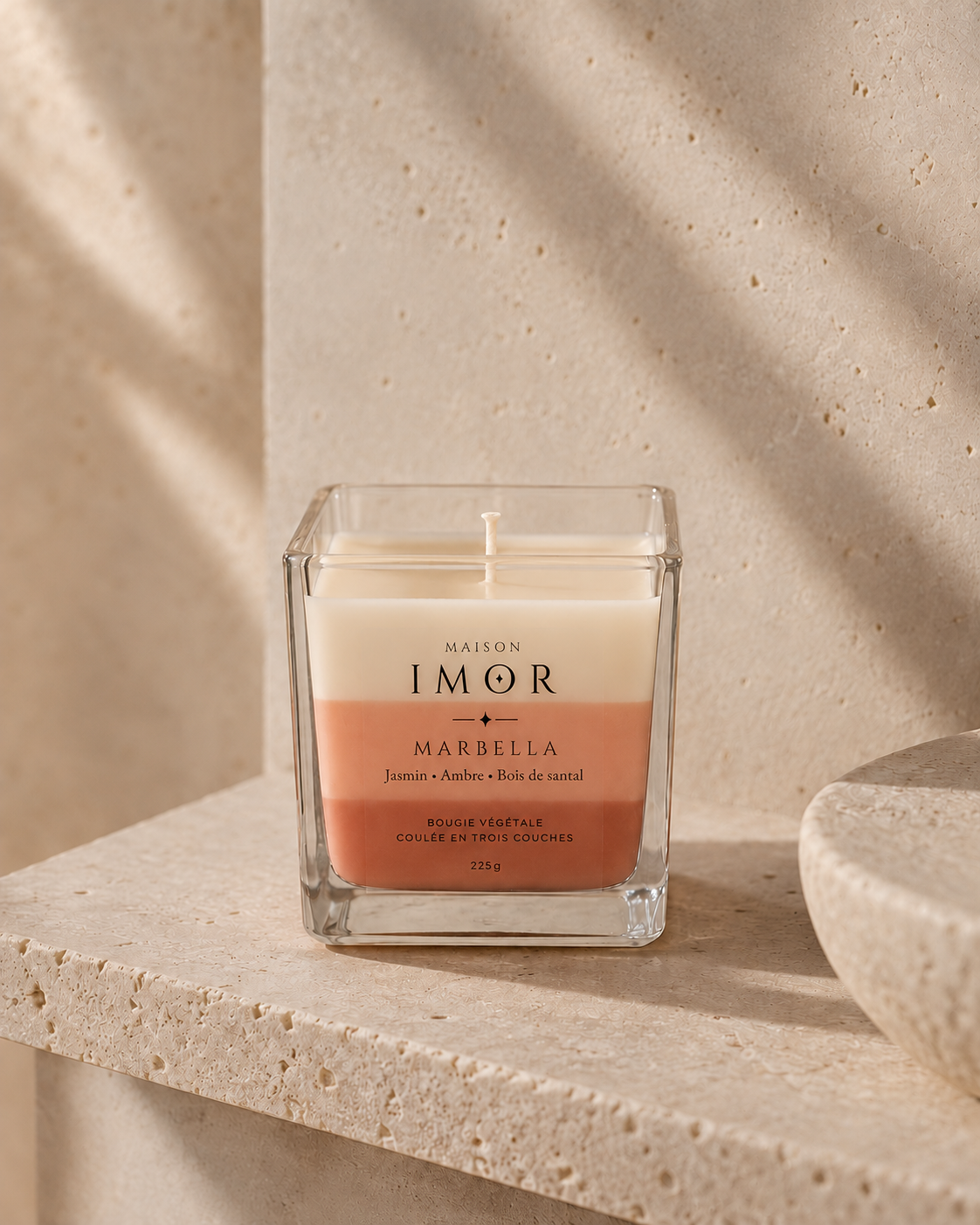 Bougie artisanale Marbella jasmin ambre et bois de santal Maison IMOR