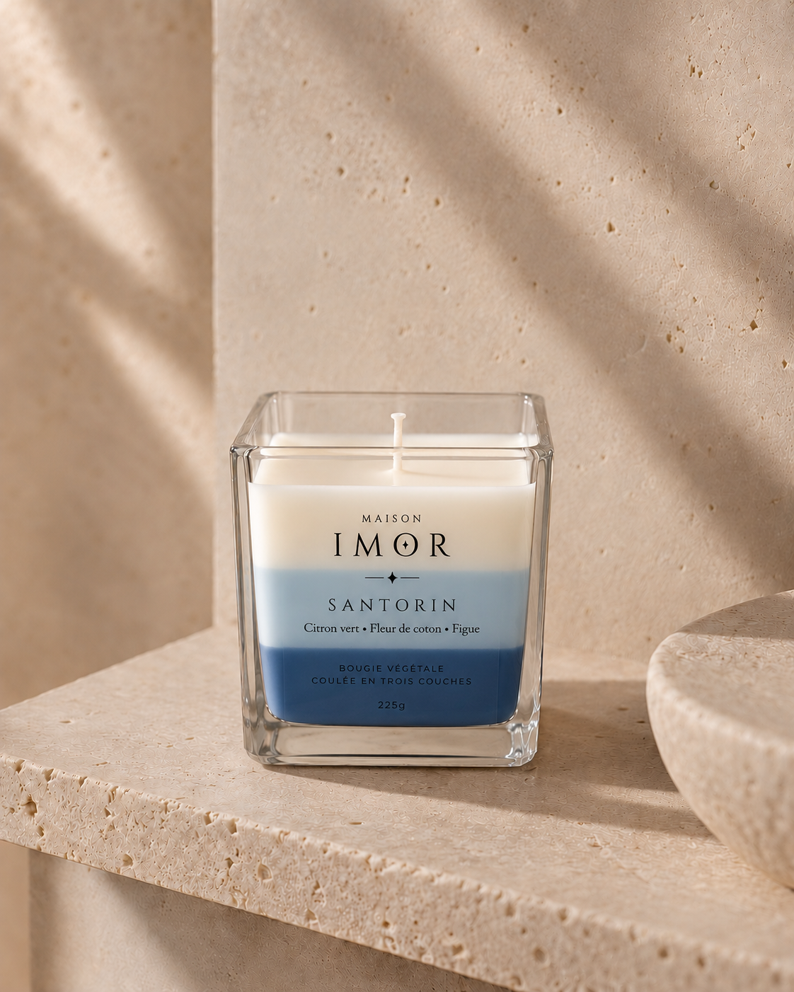 Bougie artisanale Santorin citron vert fleur de coton et figue maison IMOR