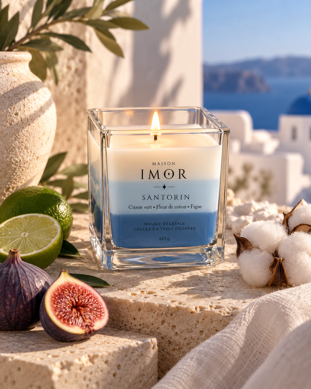 Bougie parfumée Santorin Maison IMOR aux notes fraiches et fruitées